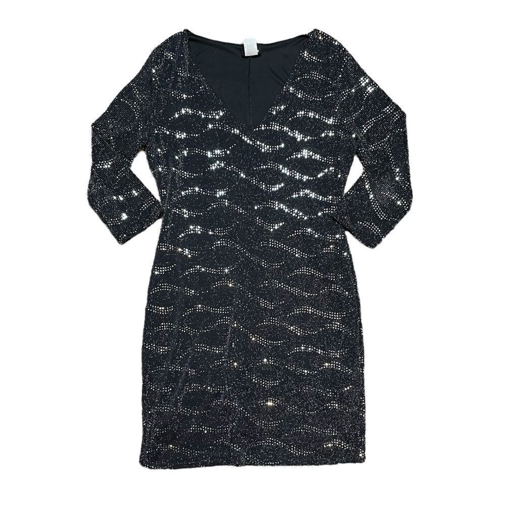 Sparkly Embellished Black Bodycon Dress Size Large